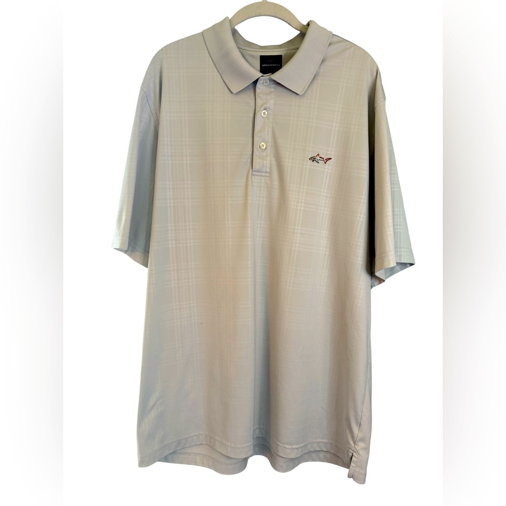 Greg Norman Play Dry Golf Polo Shirt Men’s Size XL Pale Gray Plaid Short Sleeve